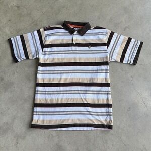 Vintage Y2K Southpole Brown and Tan Striped polo shirt